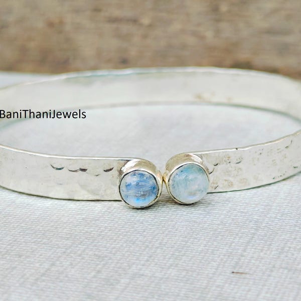 Handmade Moonstone Cuff Bangle: 925 Sterling Silver Bracelet