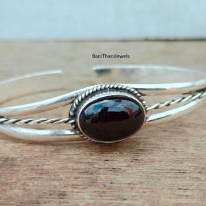 Bracciale in onice nero, bracciale in argento sterling 925, bracciale in onice nero, bracciale regolabile, bracciale con pietre preziose, bracciale fatto a mano, bracciale rigido
