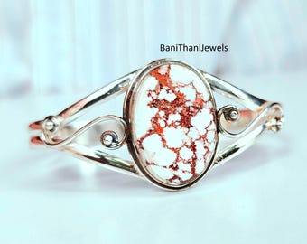 Wild Horse Gemstone Bangle, 925 Sterling Silver Cuff Bracelet
