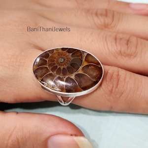 Ammonite Fossil Ring, Silver Ring, Ammonite Fossil Jewelry, Statement Ring, Women Ring, Handmade Ring, Silver Jewelry, Ammonite Ring