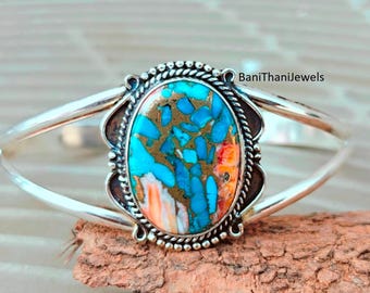 Oyster Copper Turquoise Bangle, Women's Bracelet, Handmade Bangle, Cuff Bracelet