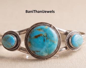 Brazalete de turquesa de Mohave, brazalete de plata de ley 925, brazalete de piedras preciosas