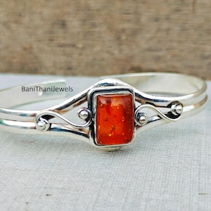 Amber Bangle, Gemstone Bangle, Handmade Bangle, 925 Sterling Silver, Adjustable Bangle, Silver Jewelry, Cuff Bangle, Amber Jewelry, Gifts