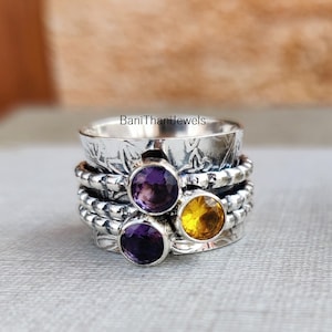 Amethyst Ring, Citrin Ring, Handgemachter Ring, Edelstein Ring, 925 Silber Sterling Ring, Amethyst Schmuck, Hübscher Ring, Spinner Ring, Geschenk Ring