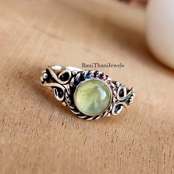 Prehnite Ring, Handmade Ring, 925 Sterling Silver Ring, Boho Ring, Natural Ring, Worry Ring, Gemstone Ring, Dainty Ring, Prehnite Jewelry