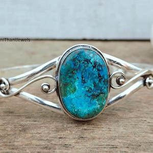 Tibetan Turquoise Bangle, Cuff Bangle, Tibetan Turquoise Bracelet, Gemstone Bangle, Adjustable Bangle, 925 Sterling Silver, Women Bangle