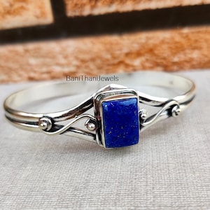 Lapis lazuli Bangle, Handmade Bangle, Gemstone Bangle, 925 Sterling Silver Bangle, Lapis Lazuli Jewelry, Adjustable Bracelet, Gift Bracelet