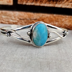 Larimar Bangle, Handmade Bangle, Silver Jewelry, 925 Sterling Silver Bangle, Larimar Jewelry, Larimar Bracelet, Gemstone Bangle, Gift Bangle