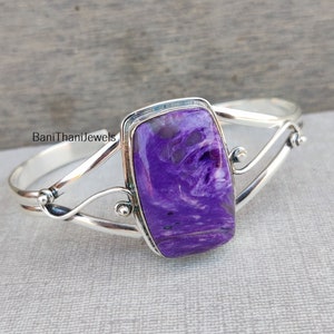 Charoite Bangle, Handmade Bangle, Gemstone Bracelet, 925 Silver Sterling Bangle, Charoite Jewelry, Adjustable Bracelet, Silver Bracelet image 1