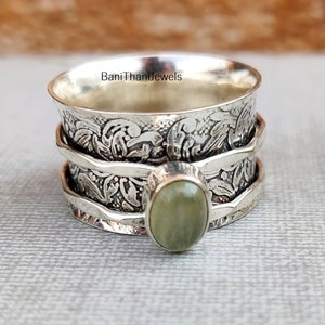 Prehnite Ring, Spinner Ring, Handmade Ring, 925 Sterling Silver Ring, Gift Ring, Silver Ring, Women Ring, Gemstone Ring, Prehnite Jewelry