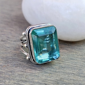 Anillo de aguamarina, anillo hecho a mano, anillo de piedras preciosas, anillo de plata de ley 925, anillo de preocupación, anillo de regalo, anillo delicado, anillo bonito, joyería de aguamarina