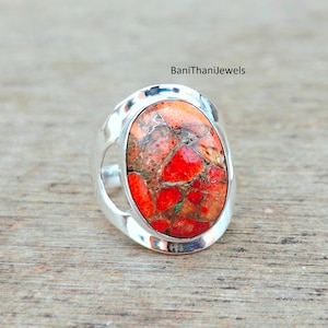 Sponge Coral Ring, Silver Ring, Sponge Coral Jewelry, Handmade Ring, Pretty Ring, Orange Stone Ring, Women Ring, Gift For Her, Gemstone Ring