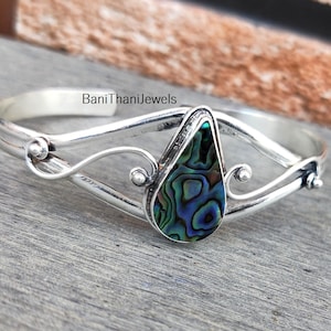 Abalone schelp armband, 925 sterlingzilveren armband, abalone armband, handgemaakte armband, mooie armband, abalone armband, edelsteen armband