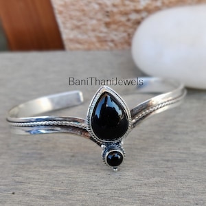 Bracciale in onice nero, bracciale in onice nero, bracciale con pietre preziose, bracciale in argento sterling 925, bracciale regolabile, bracciale fatto a mano, bracciale rigido,