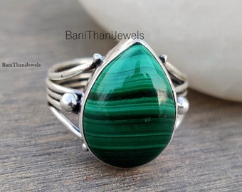 Handmade Malachite 925 Sterling Silver Ring: Gemstone Jewelry
