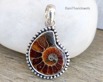 Handmade Silver Ammonite Fossil Pendant Necklace