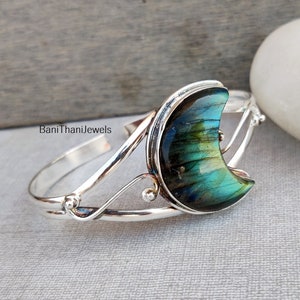 Labradorite Bangle, Labradorite Bracelet, 925 Sterling Silver Bangle, Adjustable Bangle, Handmade Bangle, Cuff Bangle, Gemstone Bangle