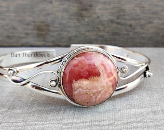 Rhodochrosite Bangle, 925 Sterling Bangle, Handmade Bangle, Gemstone Bangle, Rhodochrosite Jewelry, Women Bangle, Rhodochrosite Bracelet