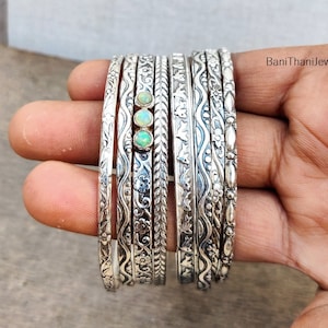 Silver Bangles, 7 Set Of Bangles, Set Of Bangles, Silver Bangle, Opal Bangle, Flower Bangle, Women Bangles, Set Of Bangle, Gift For Her