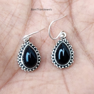 Black Onyx Earrings, Black Onyx Jewelry, Silver Earrings, Onyx Earring, Women Earrings, Silver Jewelry, Gift for Her, Statement Earrings