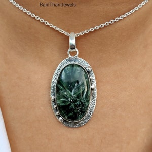 Handgemachter Seraphinit 925 Sterling Silber Anhänger: Statement Schmuck