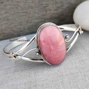 Handmade Pink Opal Bangle: 925 Sterling Silver Gemstone Jewelry