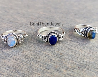 Moonstone, Lapis Lazuli, Labradorite Ring: Silver Statement Jewelry