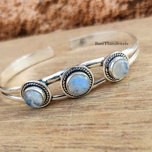 Mondstein Armreif, Handgemachter Armreif, 925 Sterling Silber Armreif, Manschette Armreif, Boho Armreif, Mondstein Armband, Edelstein Armreif, Geschenk Armreif