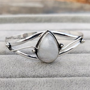 Moonstone Bangle, Cuff Bangle, Handmade Bangle, Moonstone Jewelry, 925 Sterling Silver Bangle, Adjustable Bracelet, Gemstone Bangle