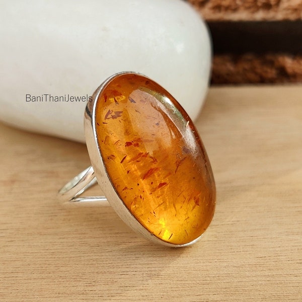 Amber Ring, Handmade Ring, Gemstone Ring, 925 Sterling Silver Ring, Beautiful Ring, Pretty Ring, Natural Ring,  Amber Jewelry, Worry Ring