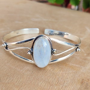 Mondstein Armreif, 925 Sterling Silber Armreif, Silber Schmuck, handgemachter Armreif, Manschette Armreif, Mondstein Armband, Edelstein Armreif, Geschenk Armreif