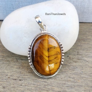 Tiger&#39;s Eye Pendant, 925 Silver Sterling Pendant, Handmade Jewelry, Women Pendant, Silver Jewelry, Gemstone Pendant, Statement Pendant