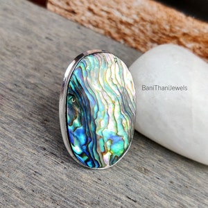Anello in conchiglia di abalone, anello in argento sterling 925, anello in abalone, anello fatto a mano, anello meraviglioso, gioielli in abalone, anello con pietre preziose, anello con promessa