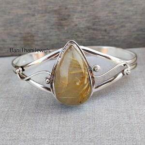 Goldener Rutil-Armreif, Goldener Rutil-Armreif, handgemachter Armreif, Edelstein-Armreif, 925 Sterling-Armband, Rutilquarz-Armband, Frauen-Armreif