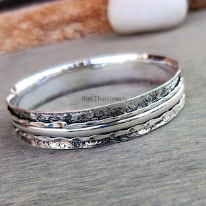 Silver Bangle, 925 Silver Bangle, Silver Spinner Bangle, Spinner Bracelet, Handmade Bangle, Gift for Her, Women Bangle, Meditation Bangle