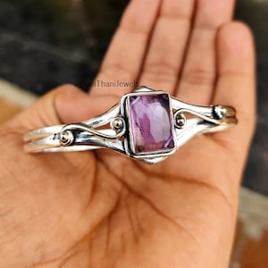 Amethyst Bangle, Amethyst Jewelry, 925 Sterling Bangle, Handmade Bangle, Gemstone Bangle, Adjustable Bangle, Silver Bracelet, Gift Bangle