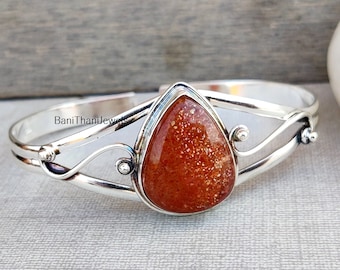 Handmade Sunstone Bangle: 925 Sterling Silver Gemstone Jewelry