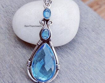Handmade Blue Topaz 925 Sterling Silver Pendant