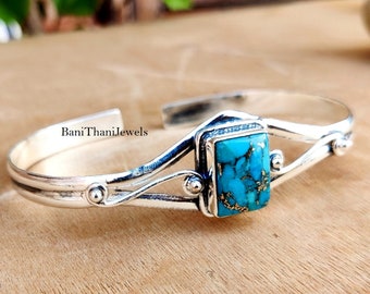 Blue Copper Turquoise Bangle, 925 Sterling Silver Bangle, Blue Turquoise Bangle, Handmade Bangle, Turquoise Bracelet, Gemstone Bangle