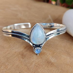 Mondstein Armreif, Mondstein Armband, Edelstein Armreif, Frauen Armreif, 925 Sterling Silber Armreif, verstellbarer Armreif, handgemachter Armreif