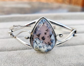Pulsera de ágata dendrítica hecha a mano en plata de ley 925