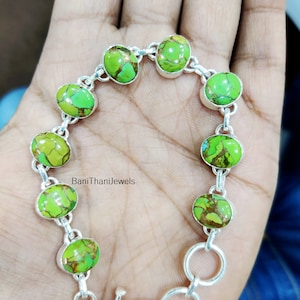 Green Copper Turquoise Bracelet, Turquoise Jewelry, Turquoise Bracelet, Adjustable Bracelet, 925 Sterling Silver Bracelet, Silver Jewelry