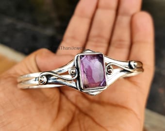 Amethyst Bangle, Amethyst Jewelry, 925 Sterling Bangle, Handmade Bangle, Gemstone Bangle, Adjustable Bangle, Silver Bracelet, Gift Bangle