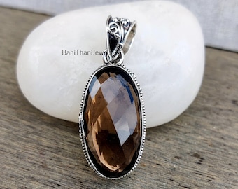 Smoky Quartz Pendant, Quartz Pendant, 925 Silver Sterling Pendant, Gemstone Pendant, Smoky Quartz Jewelry, Quartz Necklace, Smoky Jewelry