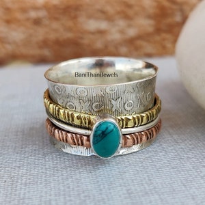 Blue Turquoise Ring, 925 Silver Sterling Ring, Handmade Ring, Gemstone Ring, Blue Turquoise Jewelry, Spinner Ring, Pretty Ring, Silver Ring