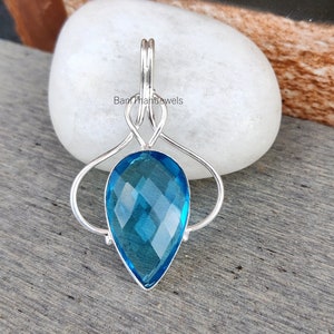 Blue Topaz Pendant, 925 Silver Sterling Pendant, Beautiful Pendant, Dainty Pendant, Anxiety Pendant, Blue Topaz Jewelry, Gemstone Pendant