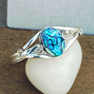 Abalone schelp armband, 925 sterlingzilveren armband, abalone armband, handgemaakte sieraden, mooie armband, abalone armband, manchetarmband