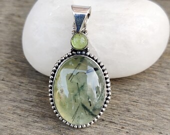 Handmade Prehnite Sterling Silver Pendant, Gemstone Jewelry