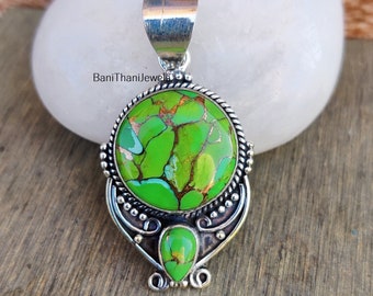 Green Copper Turquoise 925 Silver Pendant