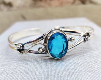 Blue Topaz Sterling Silver Bangle Bracelet